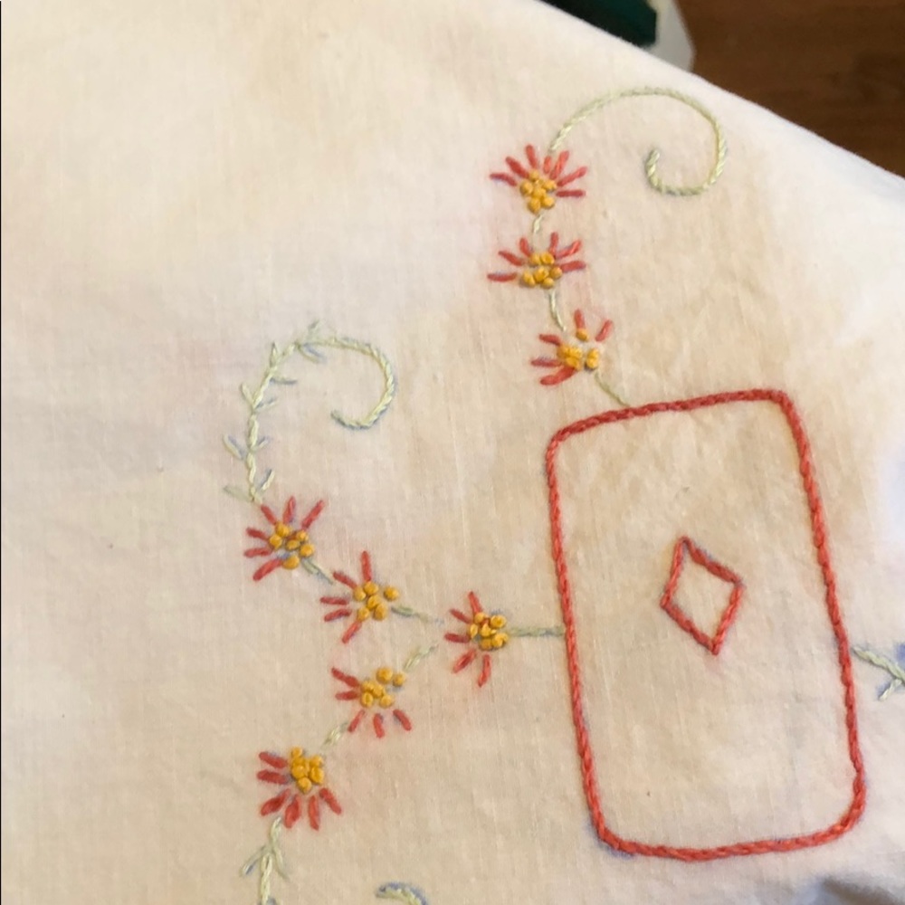 50’sTable Cloth with Card designs & free vtg hanky